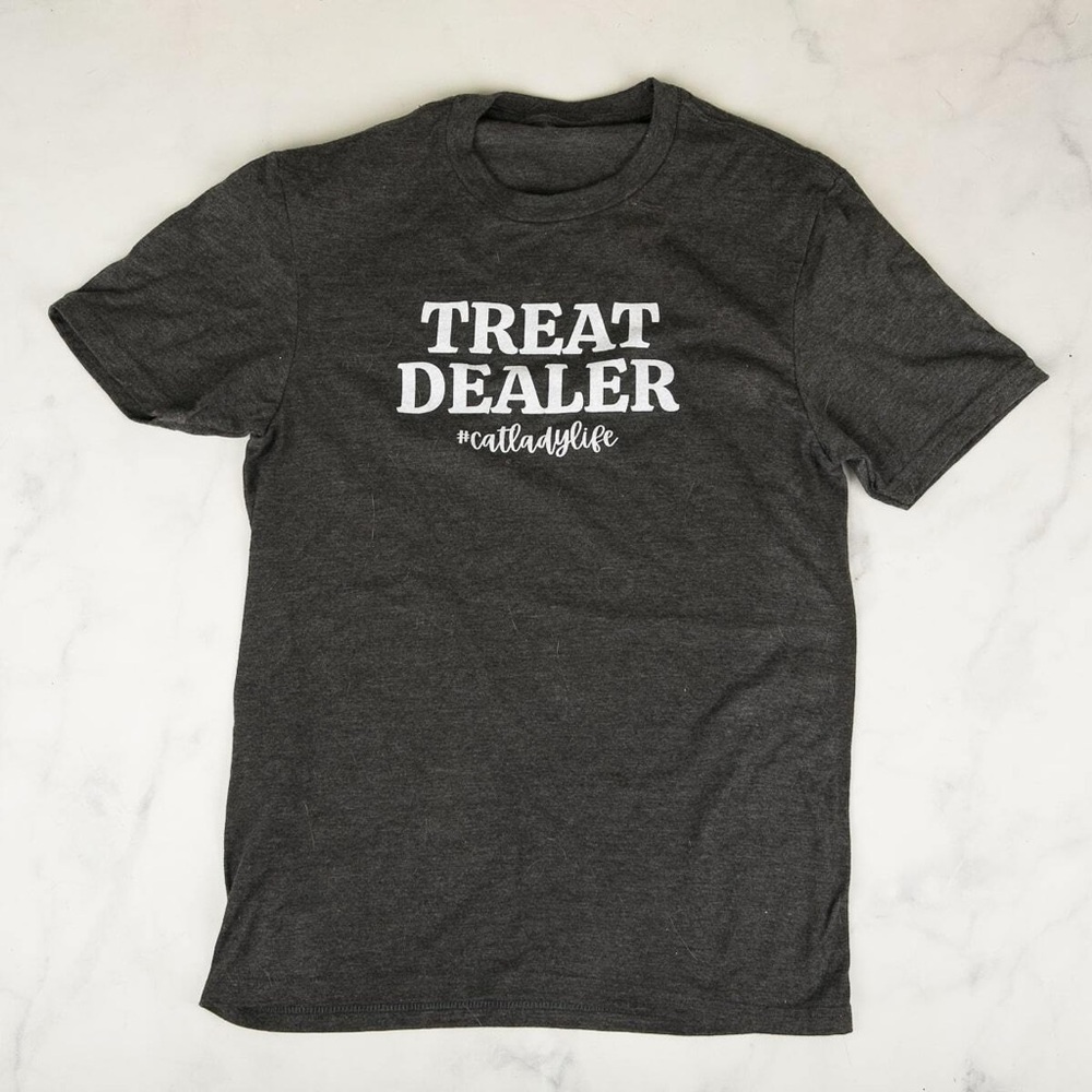 Cat Lady Small Grey Cat Shirt “Treat Dealer #catladylife” NEVER WORN